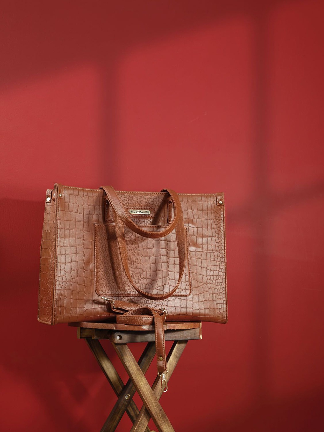 

Bagsy Malone Women Textured Structured Shoulder Bag With A Pouch, Brown