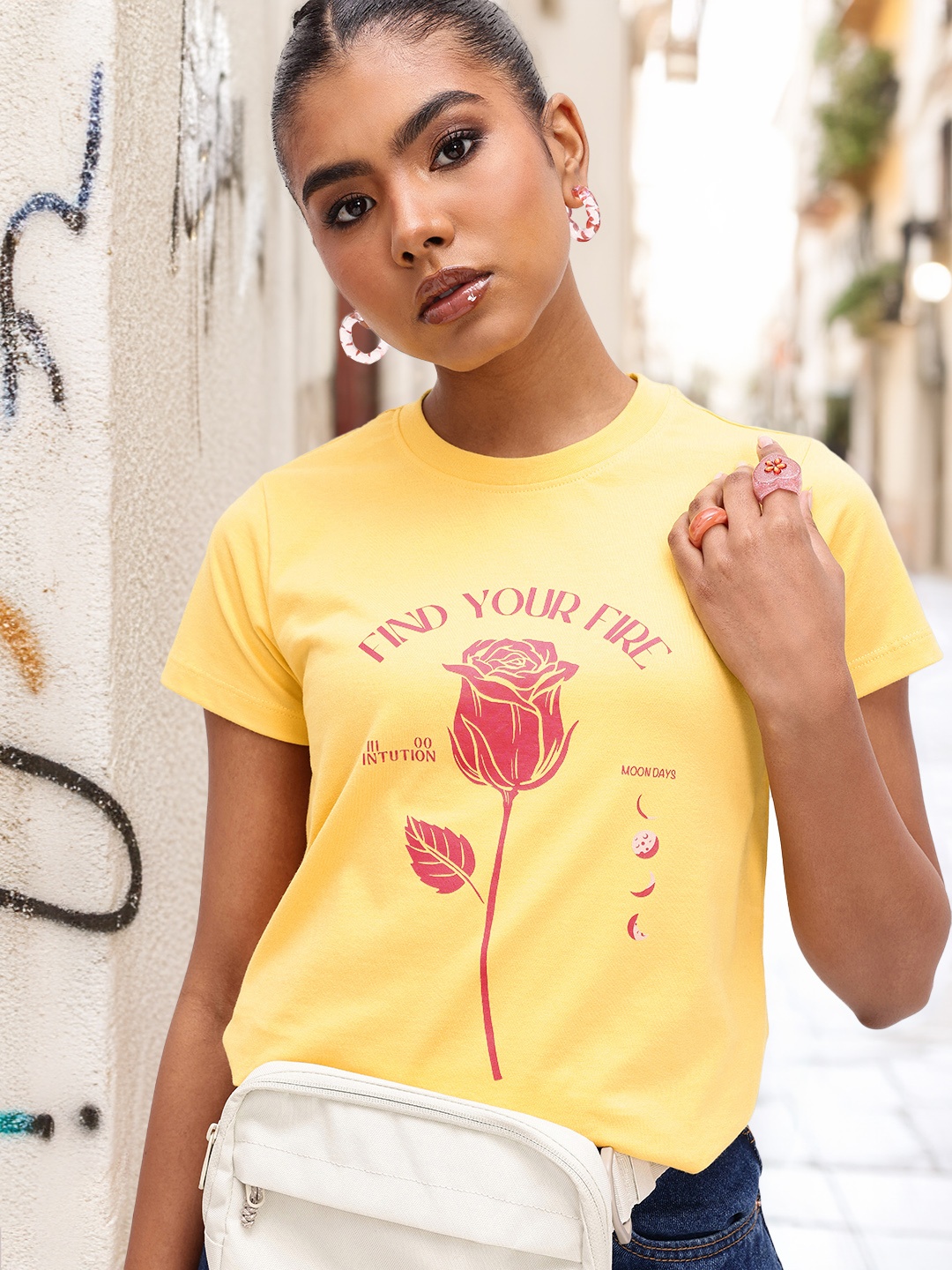 

DressBerry Dare To Dream Printed Round Neck T-shirt, Yellow