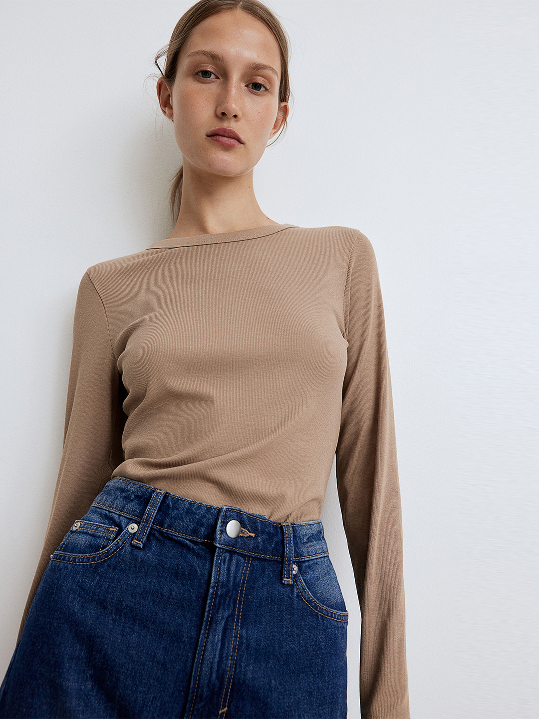 

H&M Women Ribbed Tops, Beige