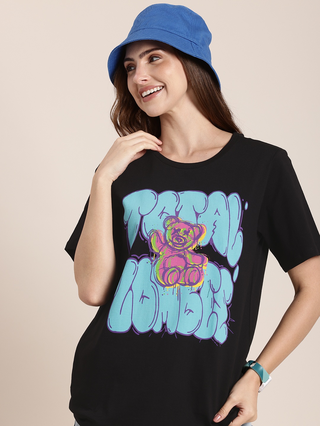 

HERE&NOW Pure Cotton Graphic Printed T-shirt, Black