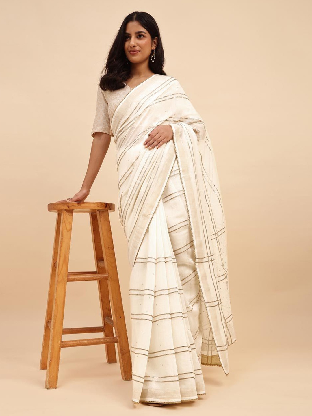 

Fabindia Women Gotta Patti Saree, Off white