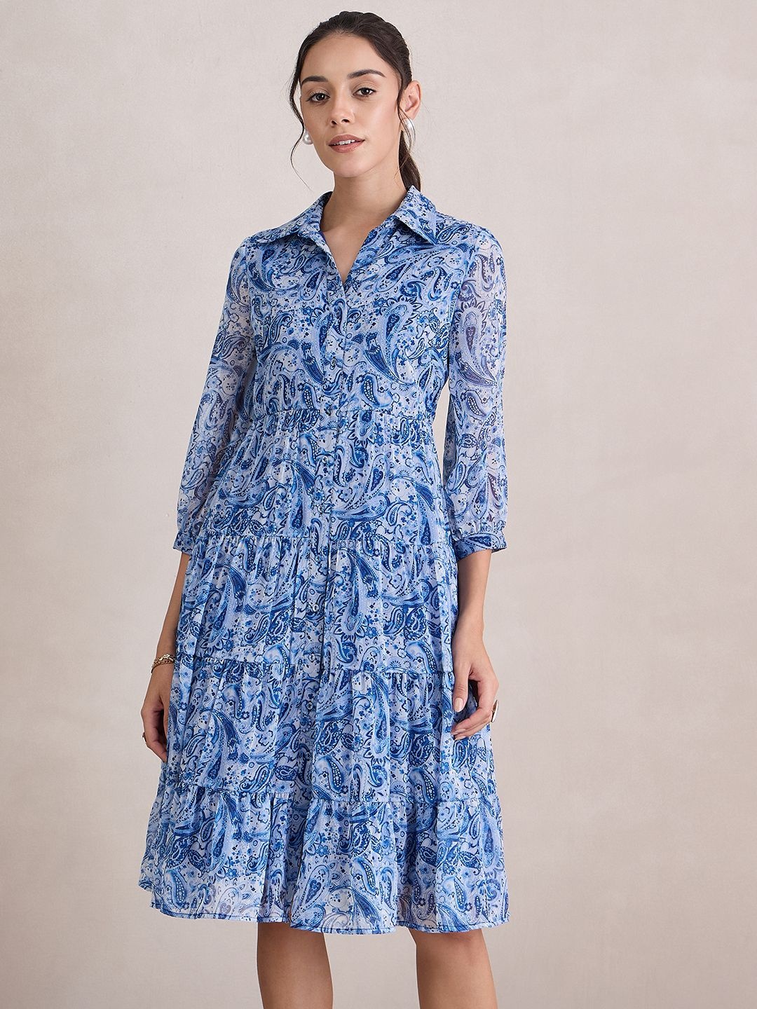 

FEMMELLA Women Floral Print Fit & Flare Midi Dress, Blue