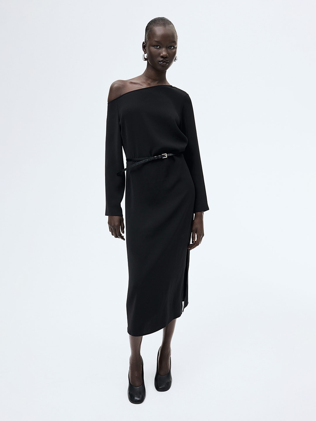 

H&M Women Belted One-Shoulder Dress, Black