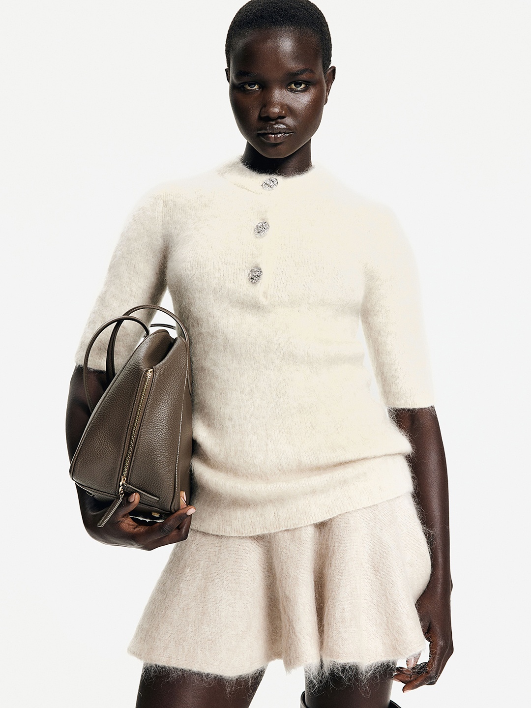 

H&M Women Flared Mohair-Blend Skirts, Beige