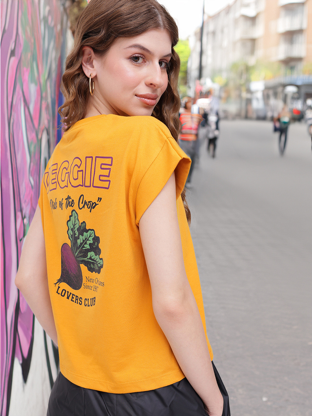 

DressBerry Just 'Beet' It Quirky Back Print T-shirt, Mustard