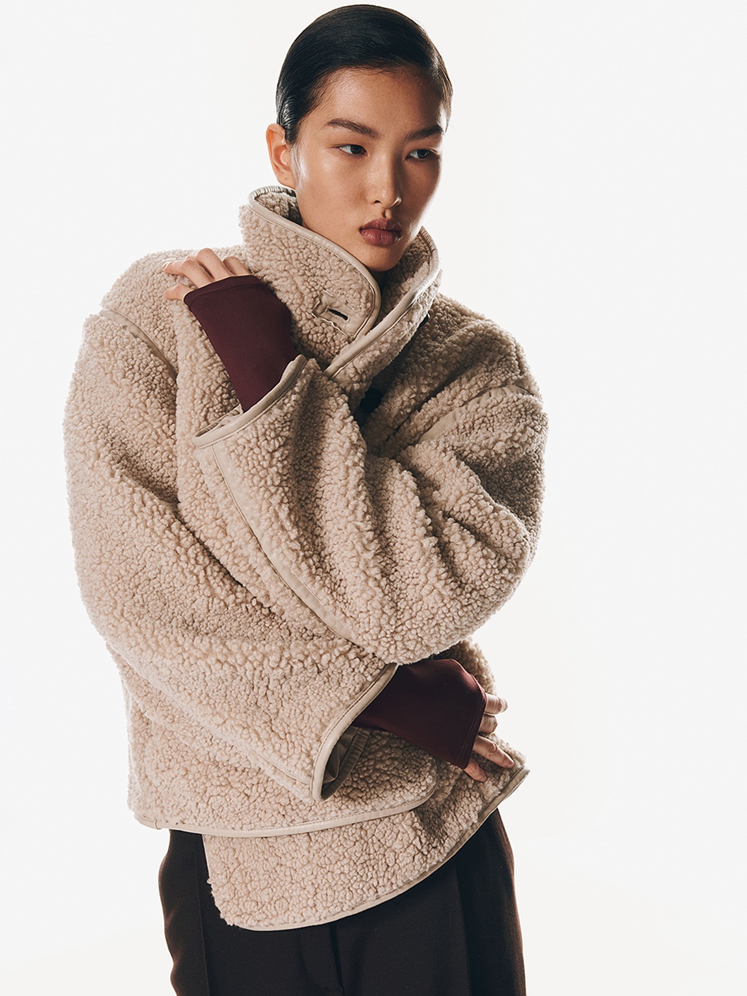 

H&M Loose-Fit Teddy Jacket, Beige
