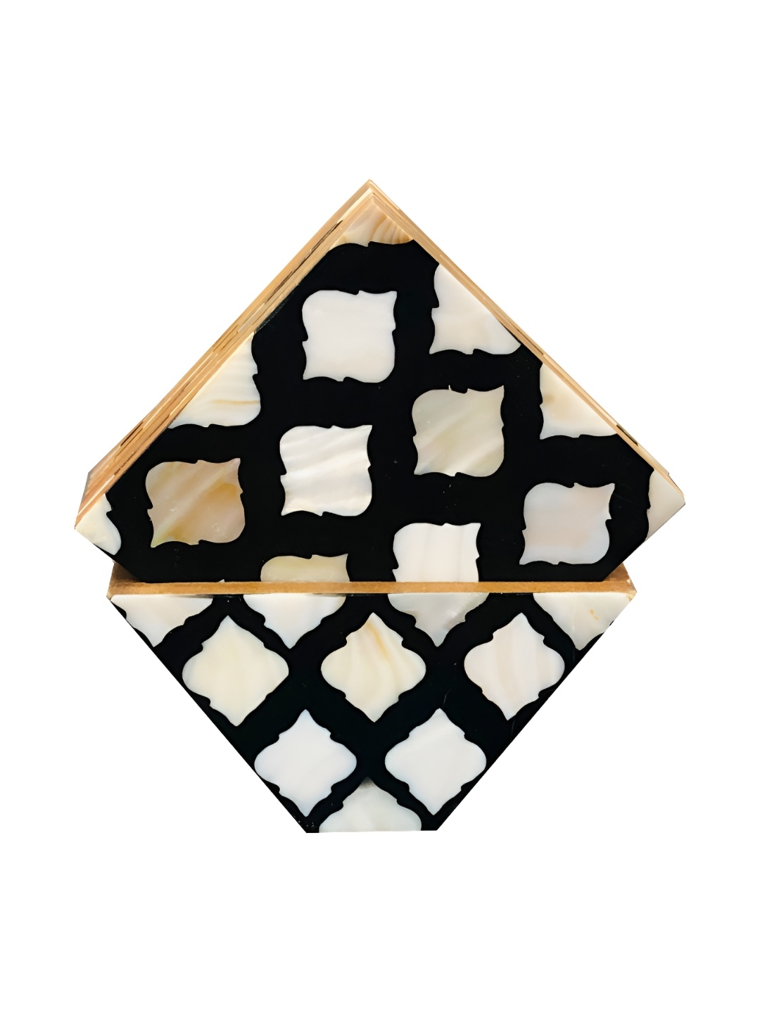 

ShopMeFast Black & Brown 6 Pieces Patterned Square Coasters With Stand, Cream