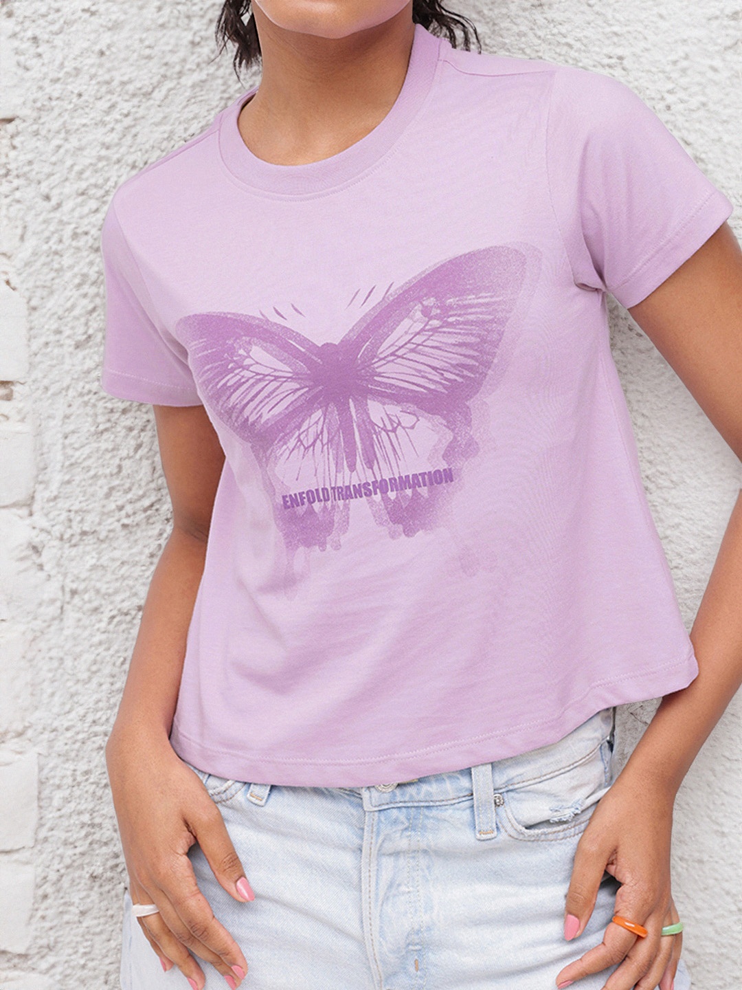 

DressBerry Vibrant Charm Butterfly Printed T-shirt, Lavender