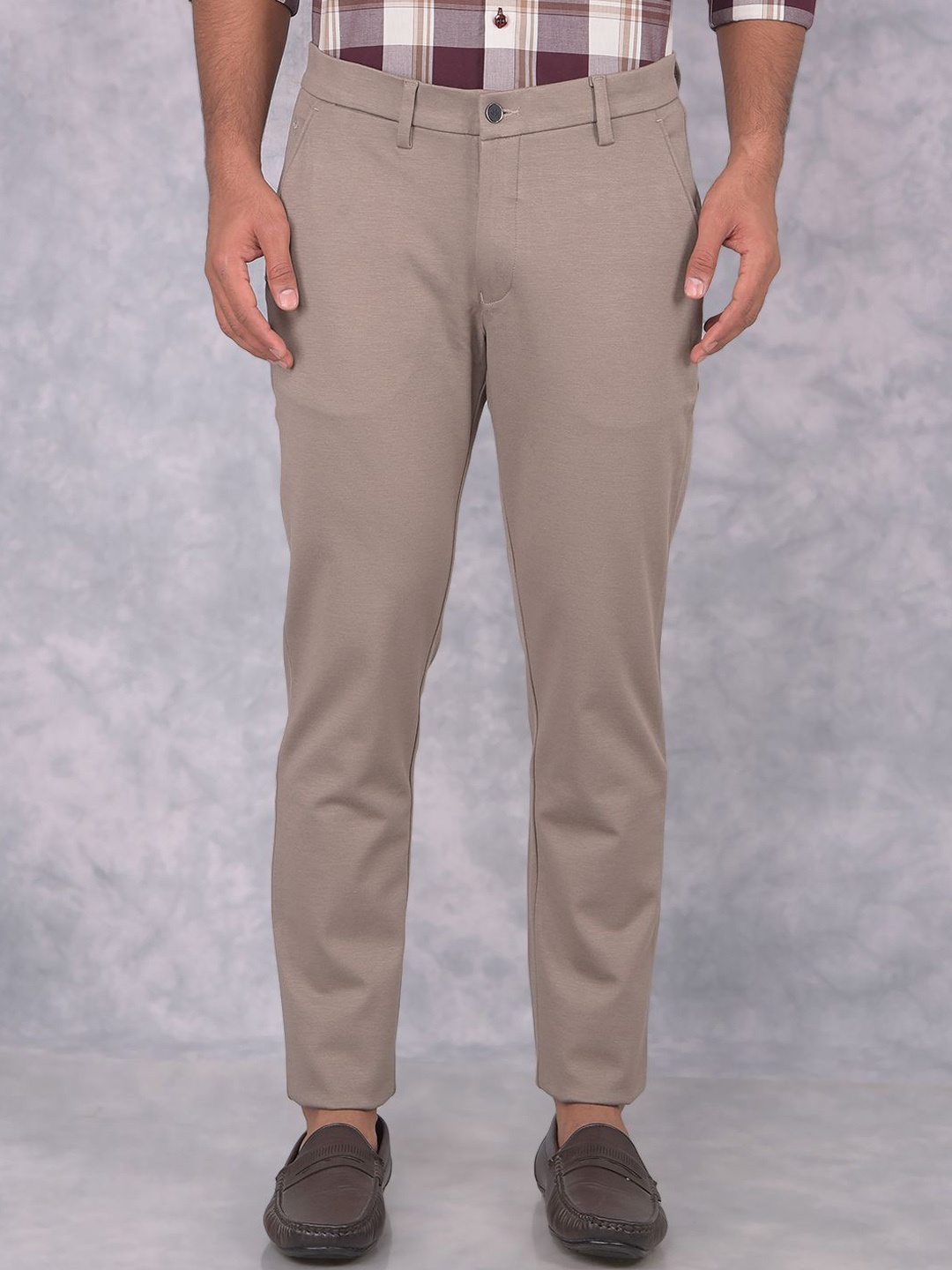 

Crimsoune Club Men Mid-Rise Smart Chinos Trousers, Khaki