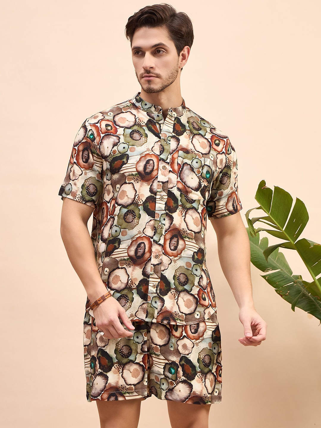 

HERE&NOW Printed Shirt With Shorts Co-Ords, Green