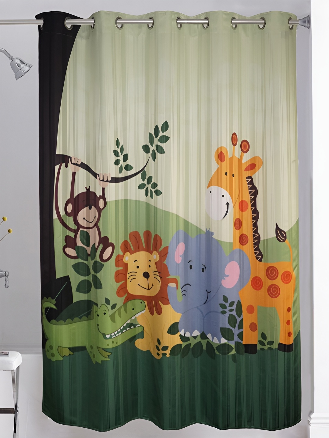

Lushomes Green & Orange-Colored Printed Shower Curtains