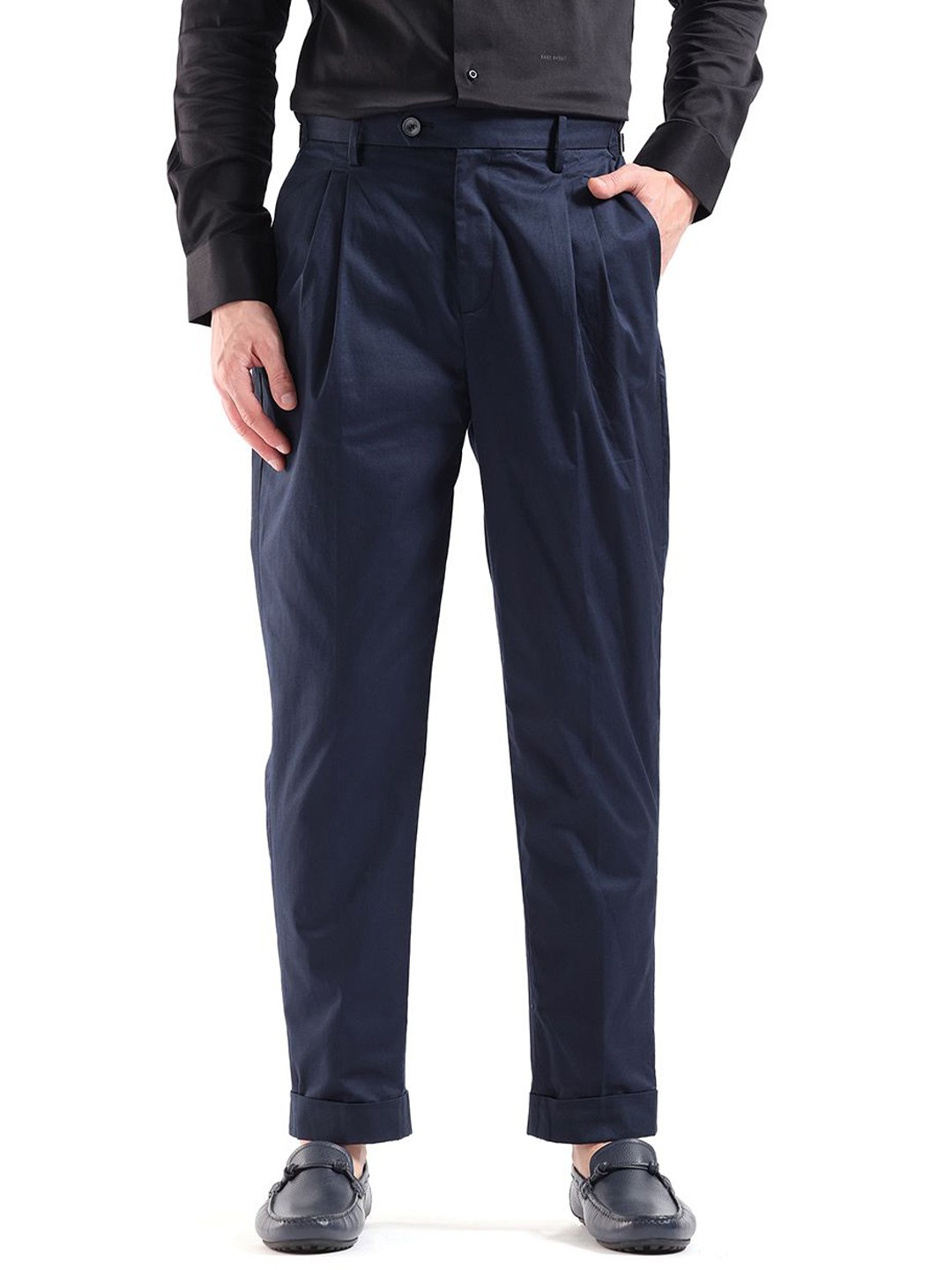 

RARE RABBIT Men LEWIT Mid-Rise Regular Fit Trousers, Navy blue