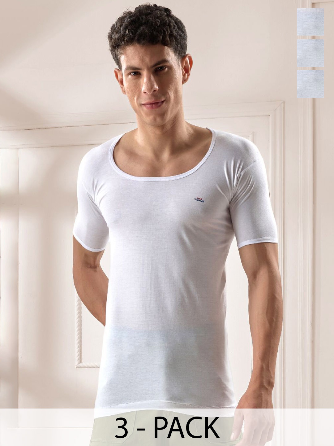 

LUX VENUS Pack of 3 Men Round Neck Cotton Vest, White