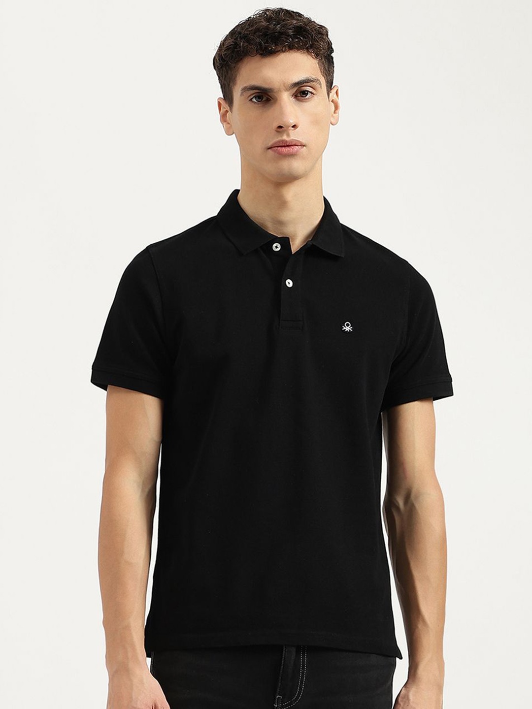 

United Colors of Benetton Men Solid Polo Collar Pure Cotton T-shirt, Black