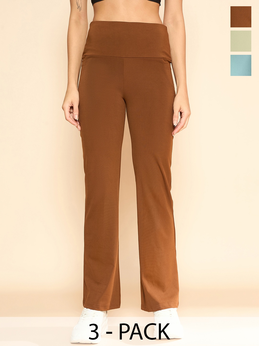 

COLOR CAPITAL Women Pack Of 3 Ankle-Length Flared Tights, Coffee brown