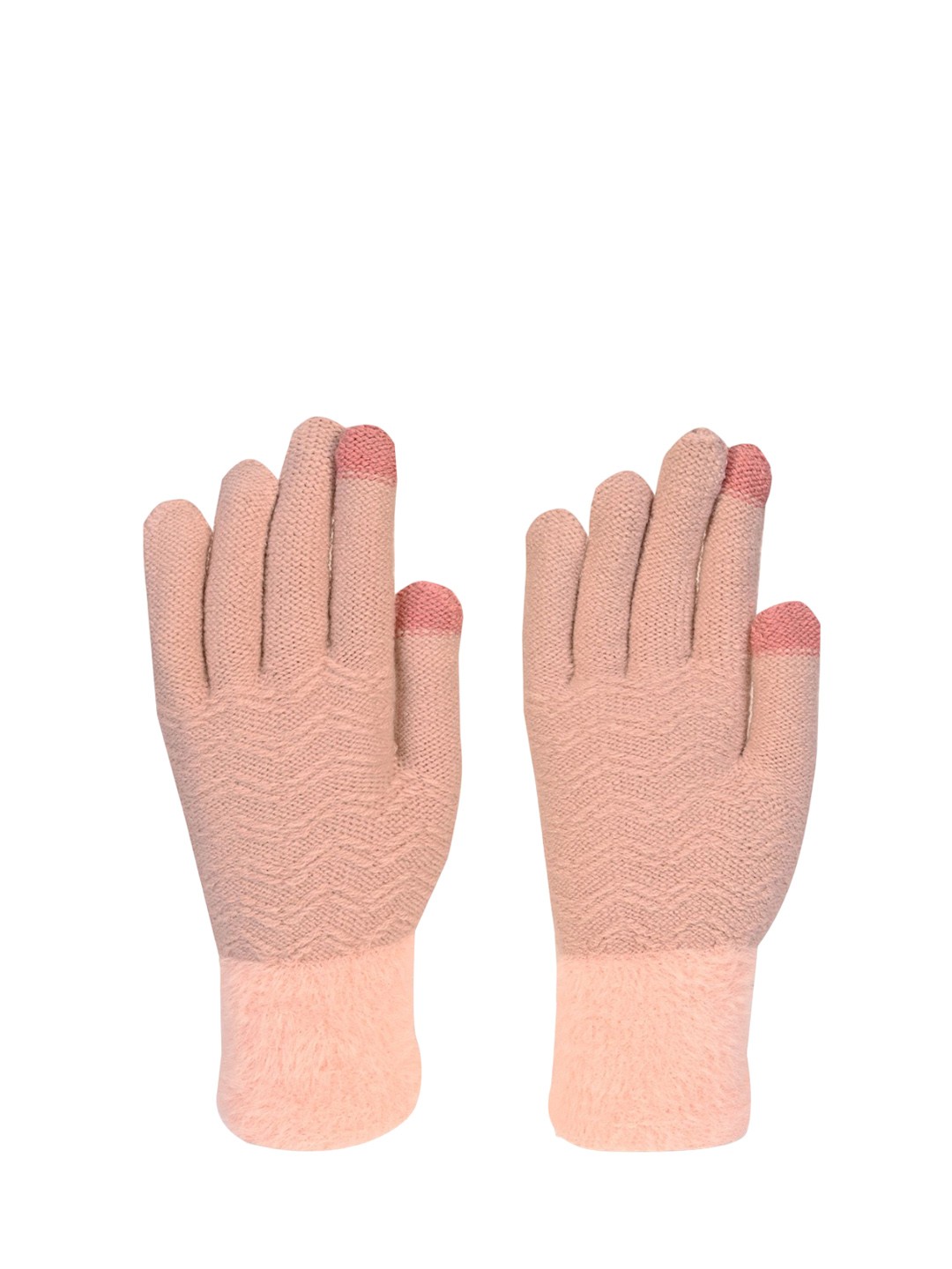 

LOOM LEGACY Women Striped Acrylic Touchscreen Gloves, Pink