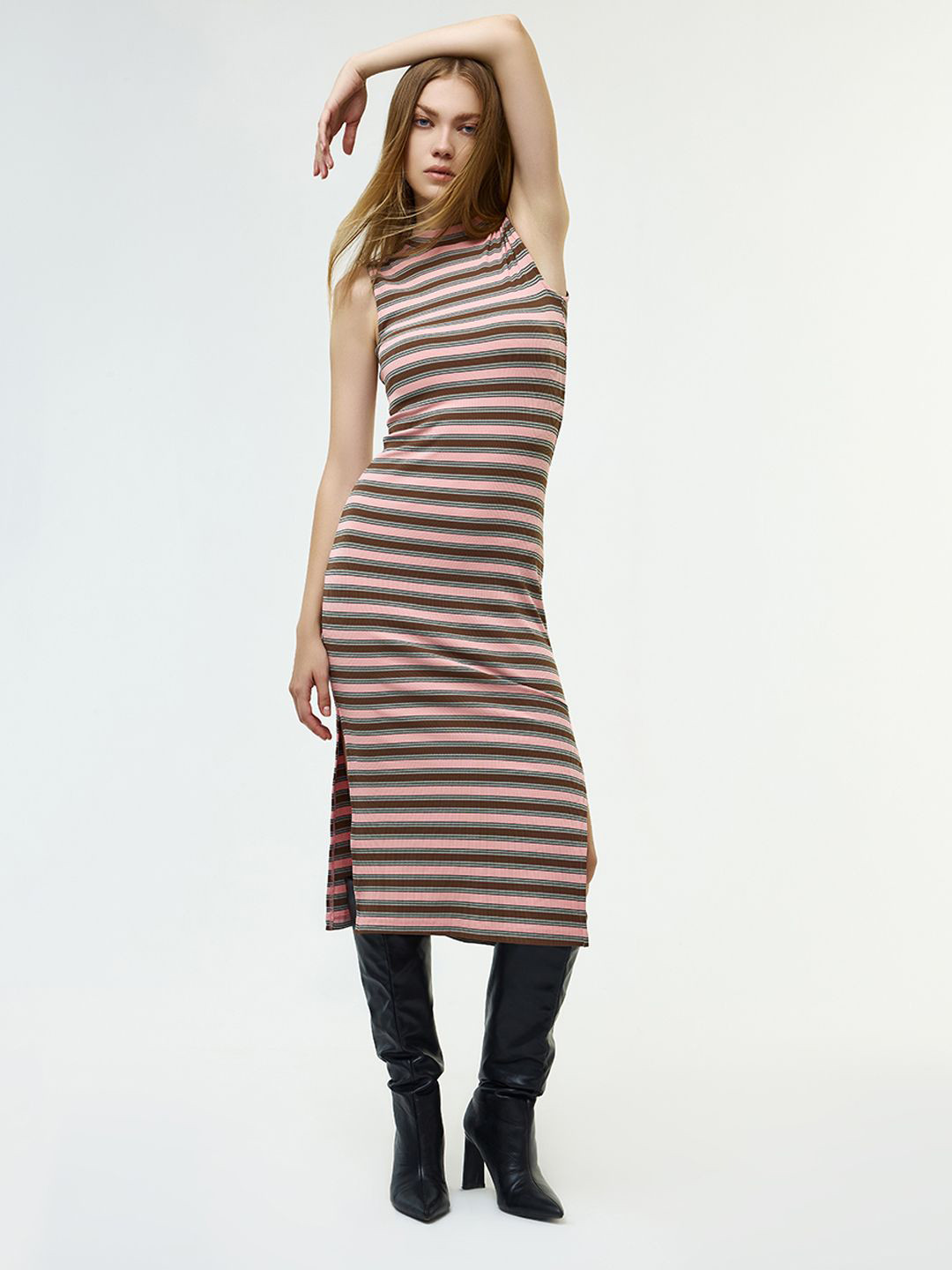 

COVER STORY Striped Bodycon Midi Dress, Pink