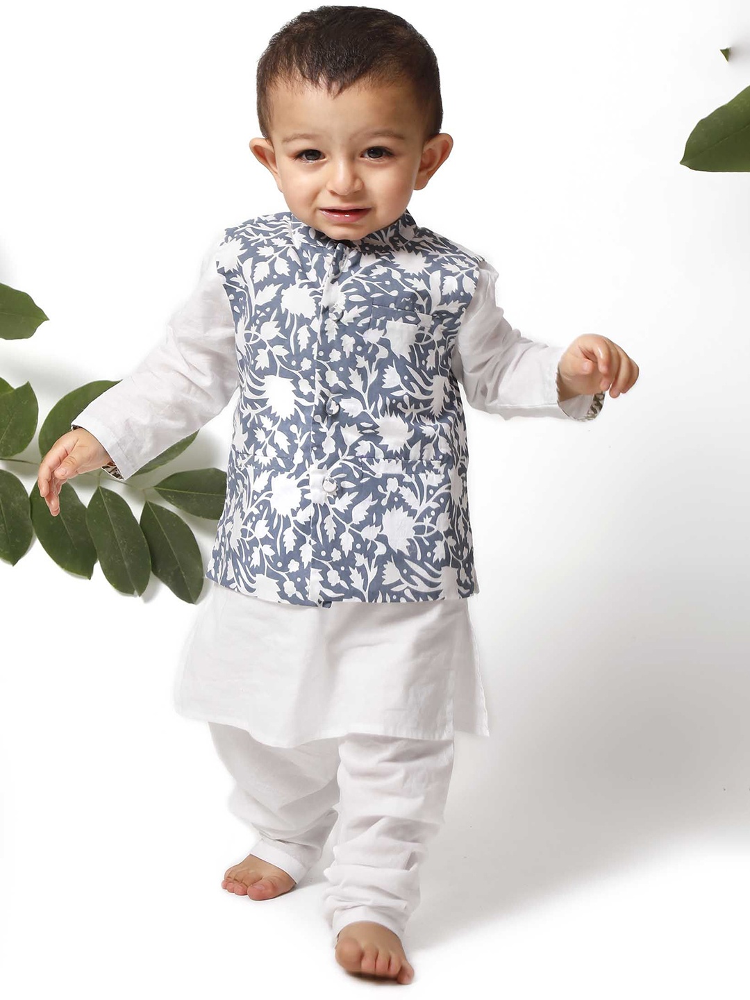 

TJORI Boys Pure Cotton Kurta with Churidar, White