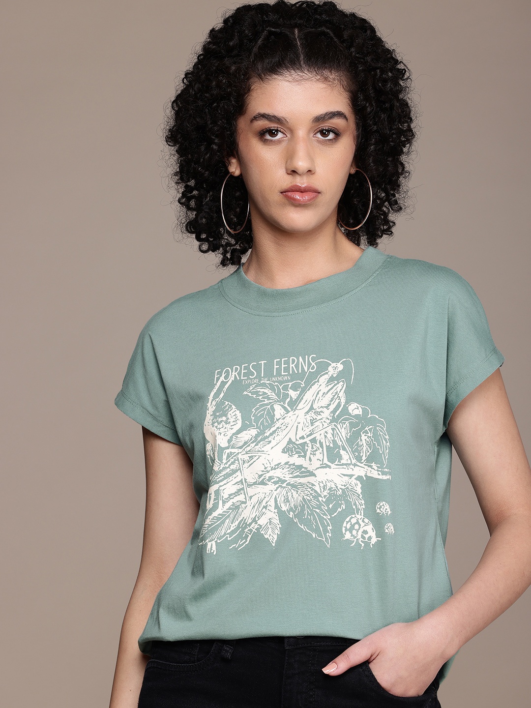 

The Roadster Life Co. Printed Extended Sleeves Boxy T-shirt, Blue