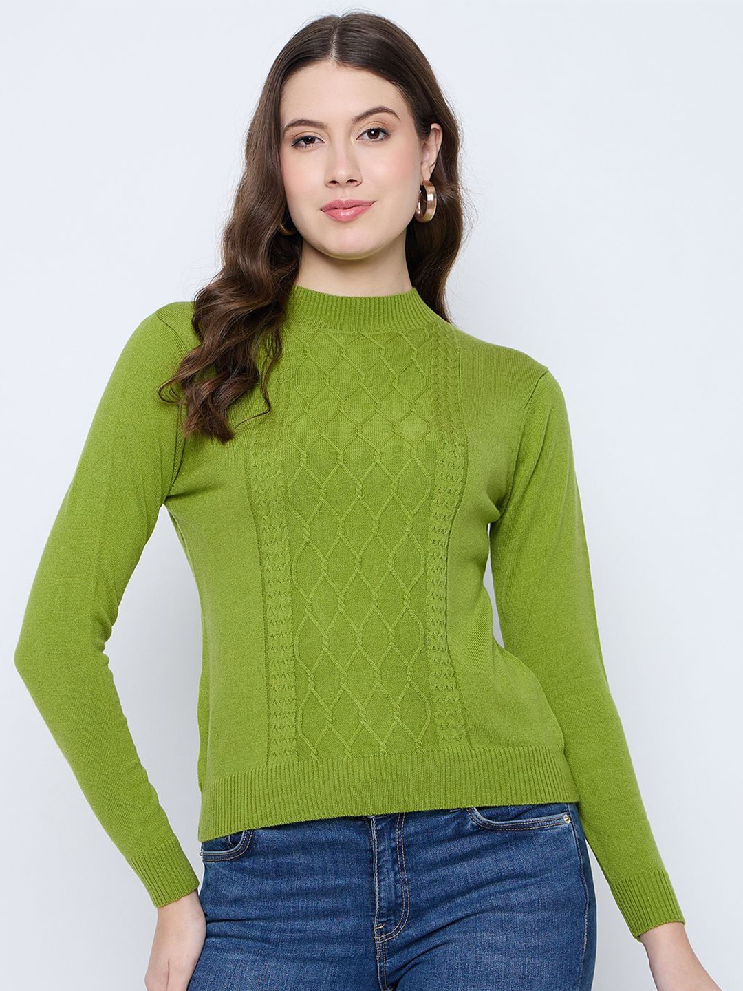 

Knitstudio Women Cable Knit Woollen Pullover, Olive