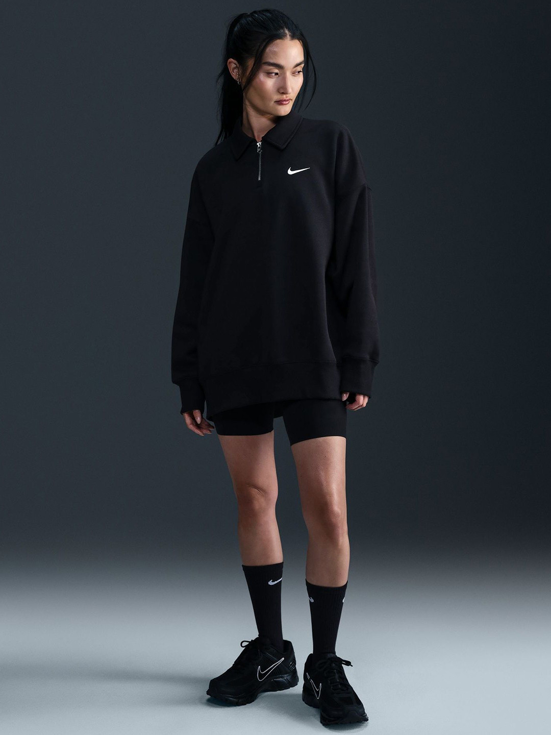 

Nike Women Sportswear Phoenix Fleece Oversized 1/4-Zip Polo, Black