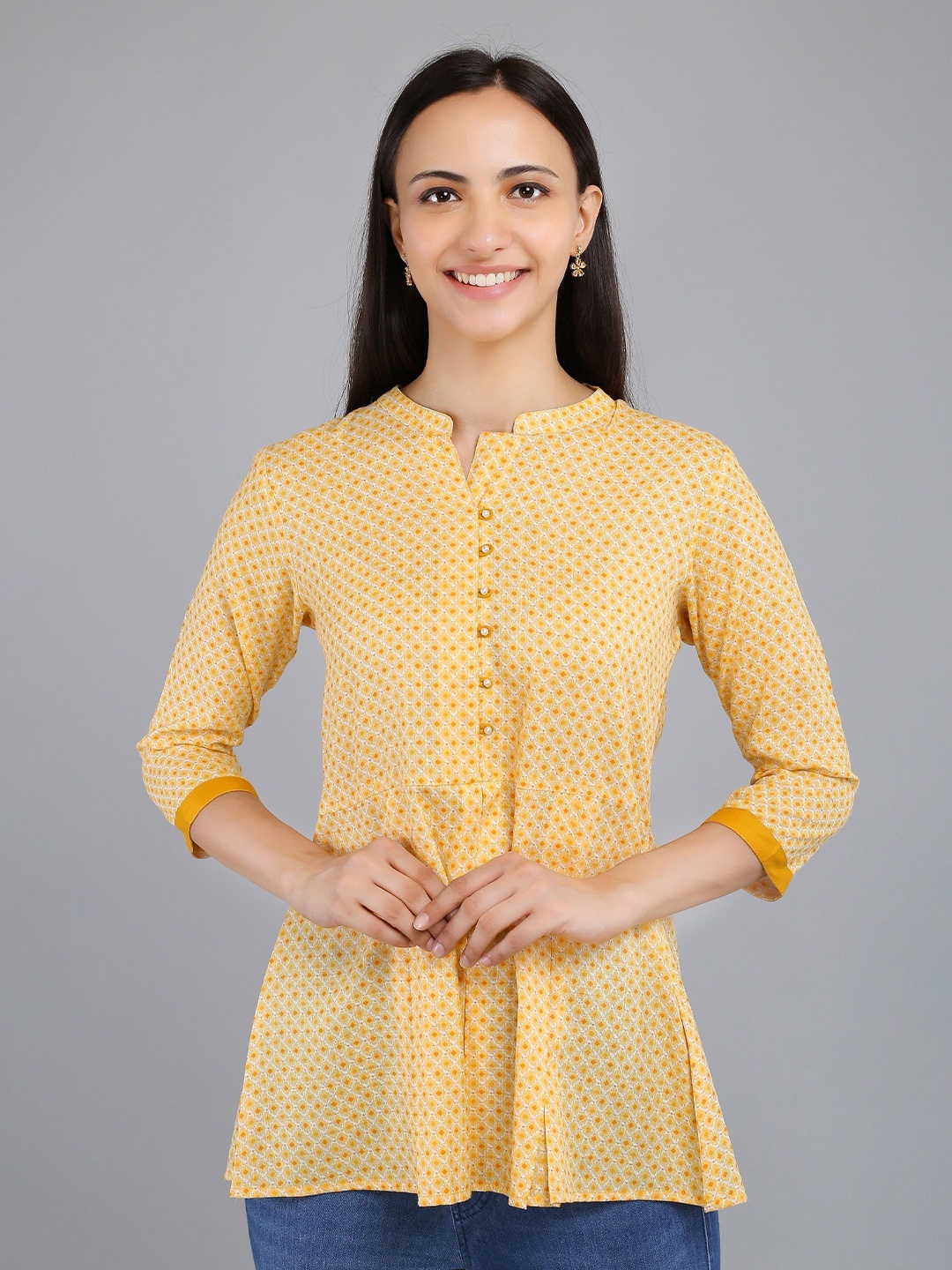 

VAPPSYAM Mandarin Collar Printed Tunic, Yellow