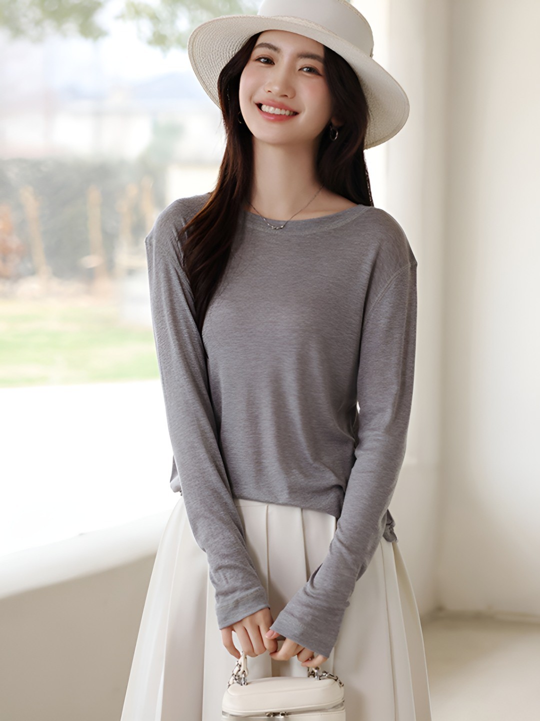 

LULU & SKY Women Solid Round Neck Acrylic T-shirt, Grey