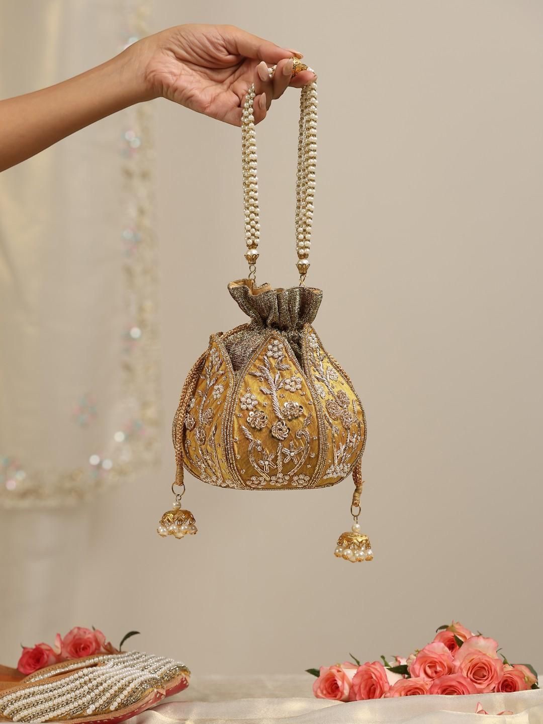 

Swtantra Embroidered Potli Clutch, Yellow