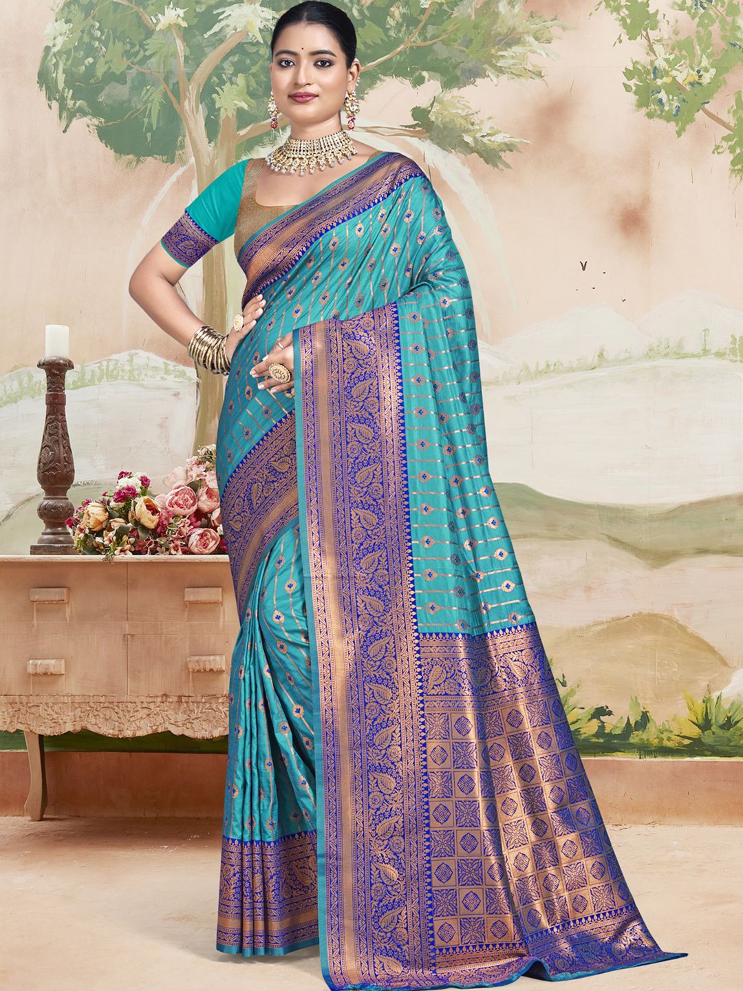 

Ishin Woven Design Silk Blend Saree, Blue