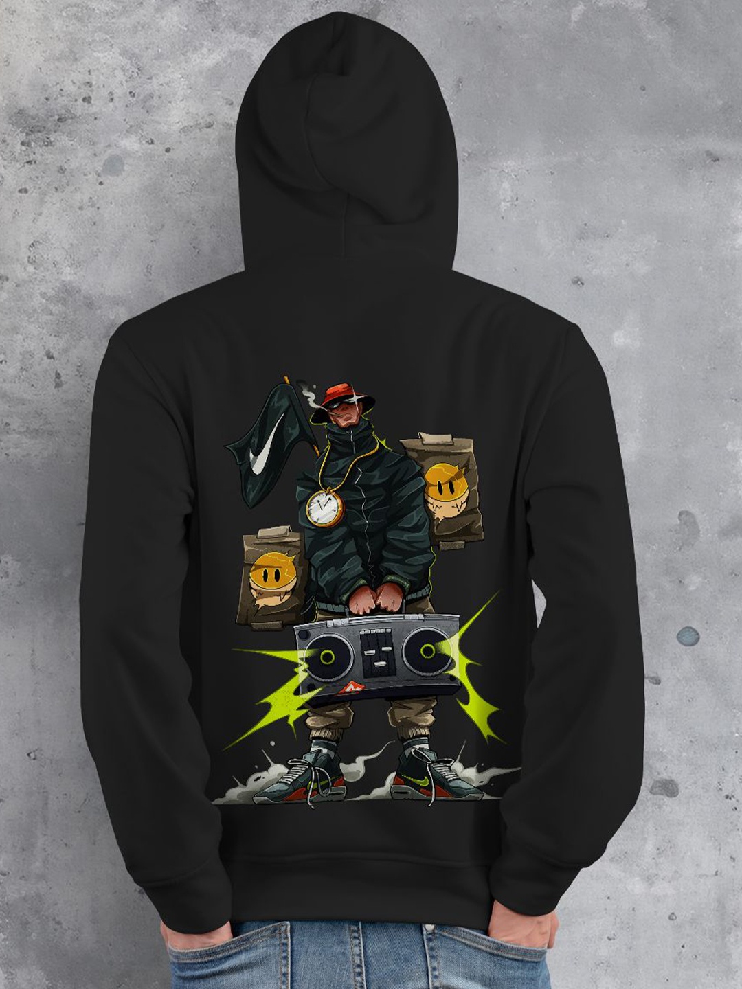 

fanideaz Men Cotton Full Sleeve Anime Printed Hooded Sweatshirt, Black