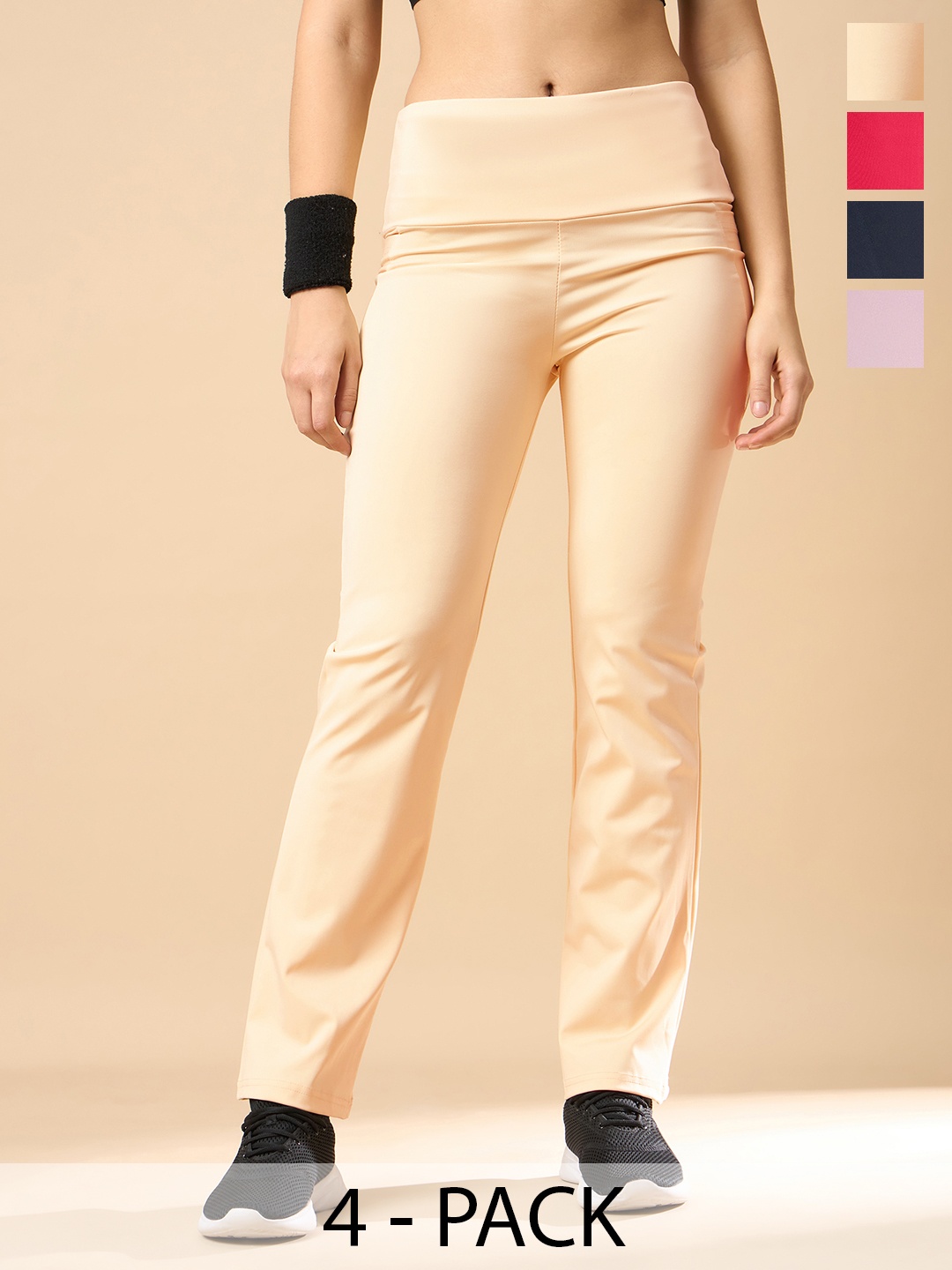

COLOR CAPITAL Pack Of 4 Women Antimicrobial High-Rise Flared Tights, Cream