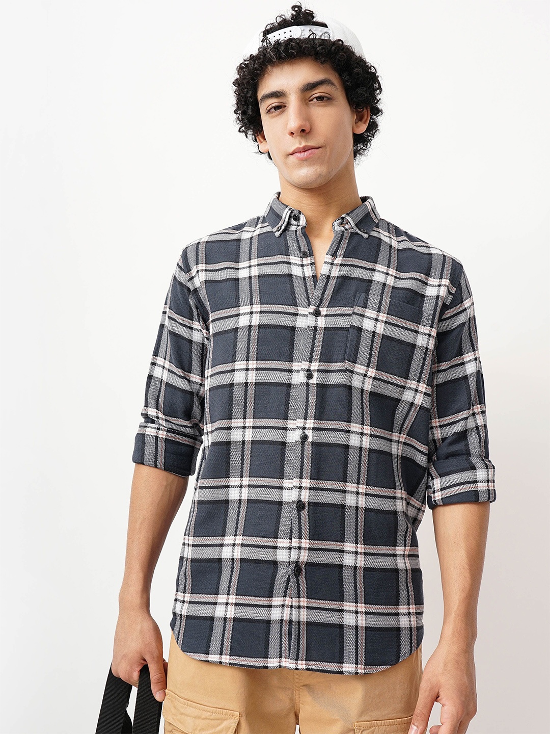 

British Club Men Classic Button-Down Collar Tartan Checked Cotton Casual Shirt, Teal