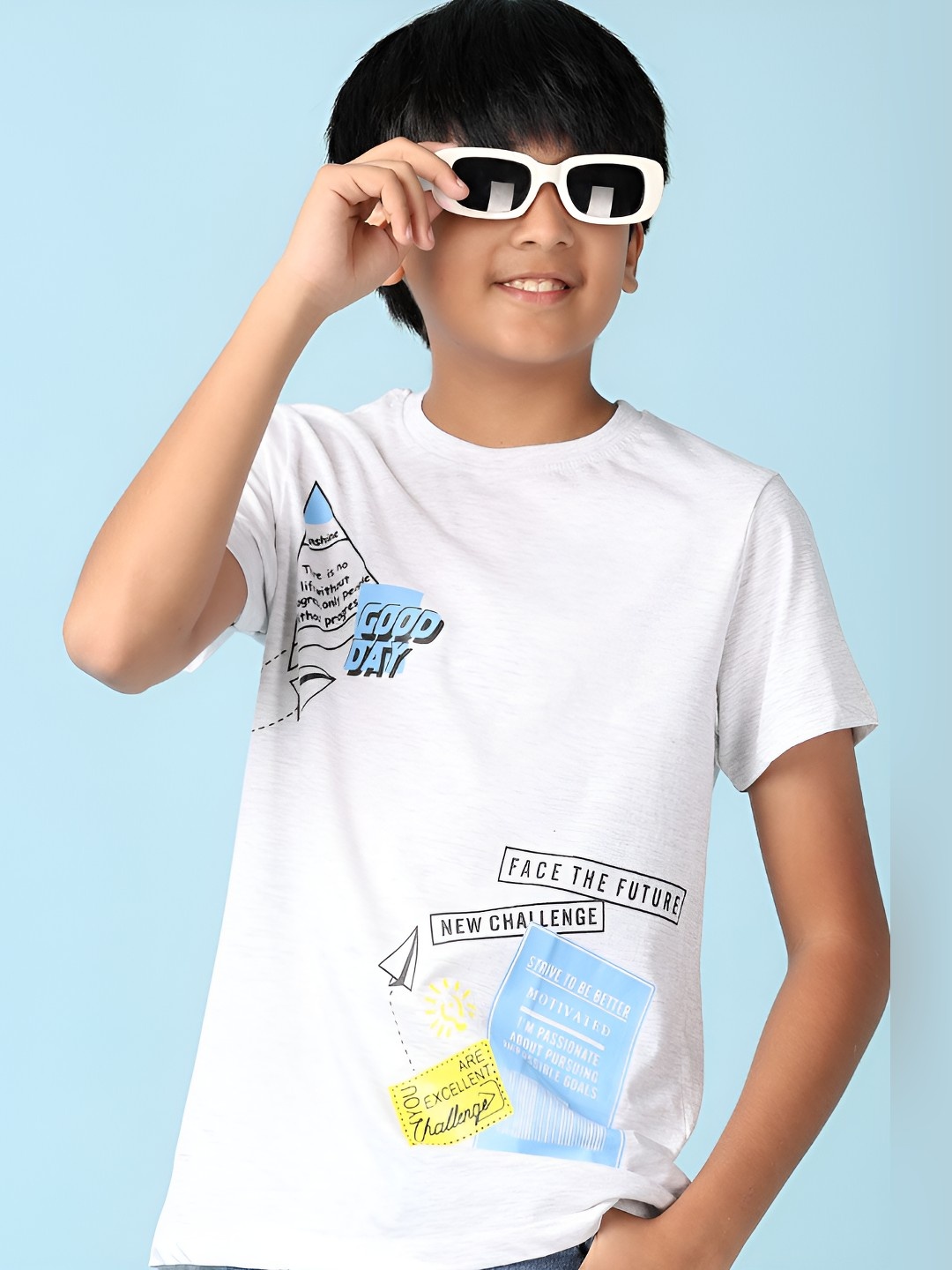 

V-Mart Boys Typography Printed Round Neck Cotton T-shirt, White