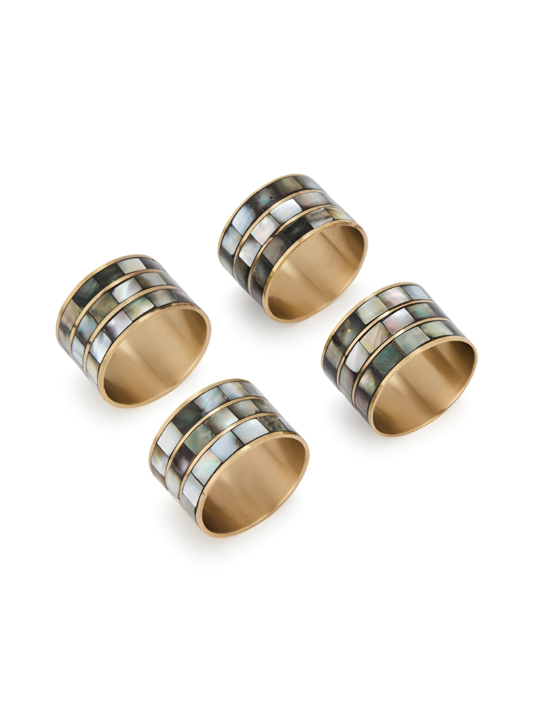 

Fabindia Bougainvillea Green & White 4 Pieces Patterned Brass Napkin Rings