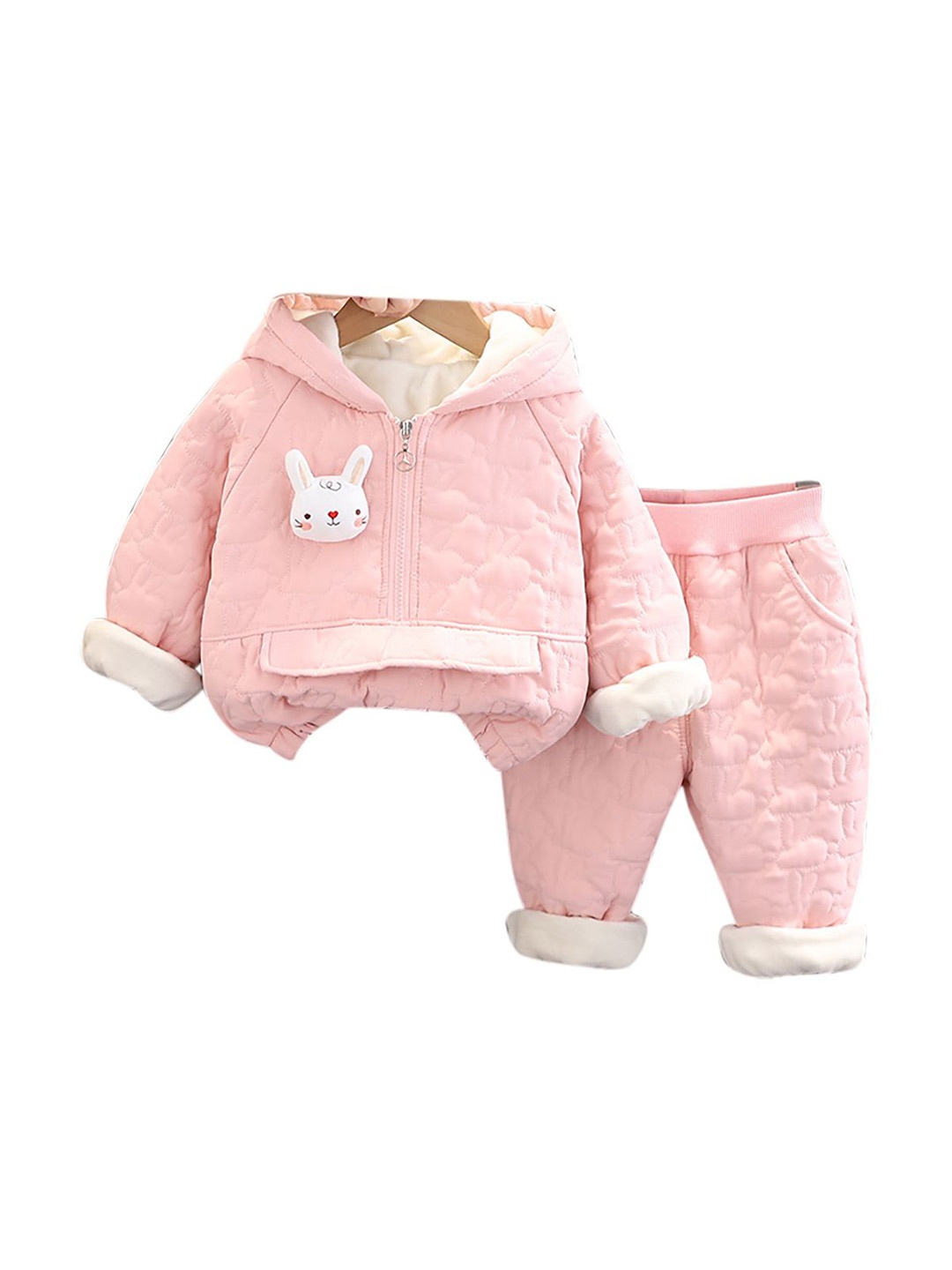 

StyleCast x Revolte Girls Self Design Hooded Coat With Trouser, Pink