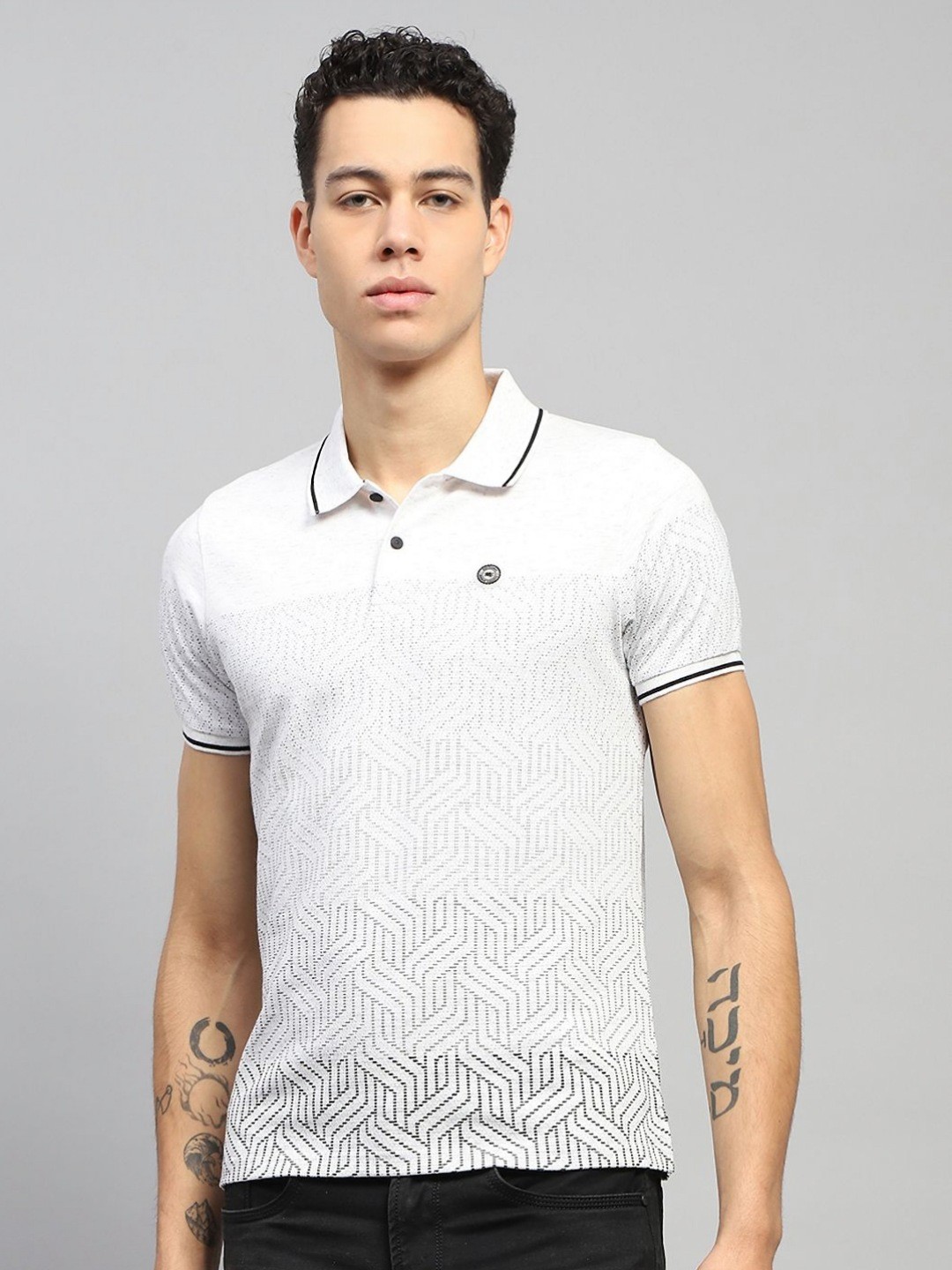 

Monte Carlo Men Abstract Printed Polo Collar T-shirt, White