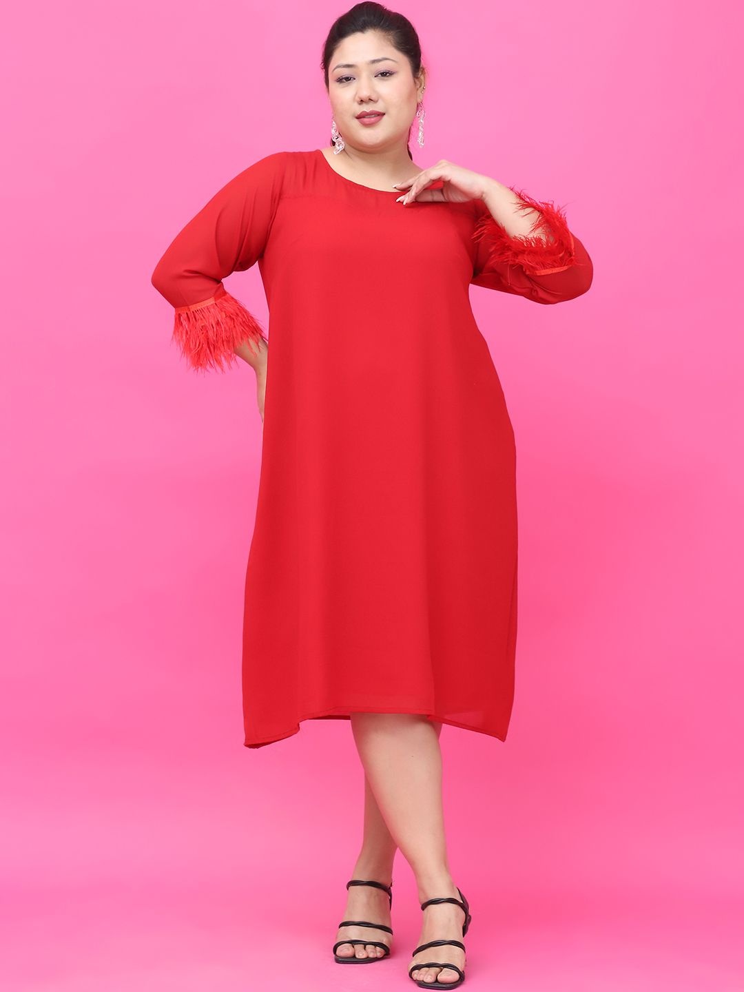 

theRebelinme Women Plus Size A-Line Midi Dress, Red