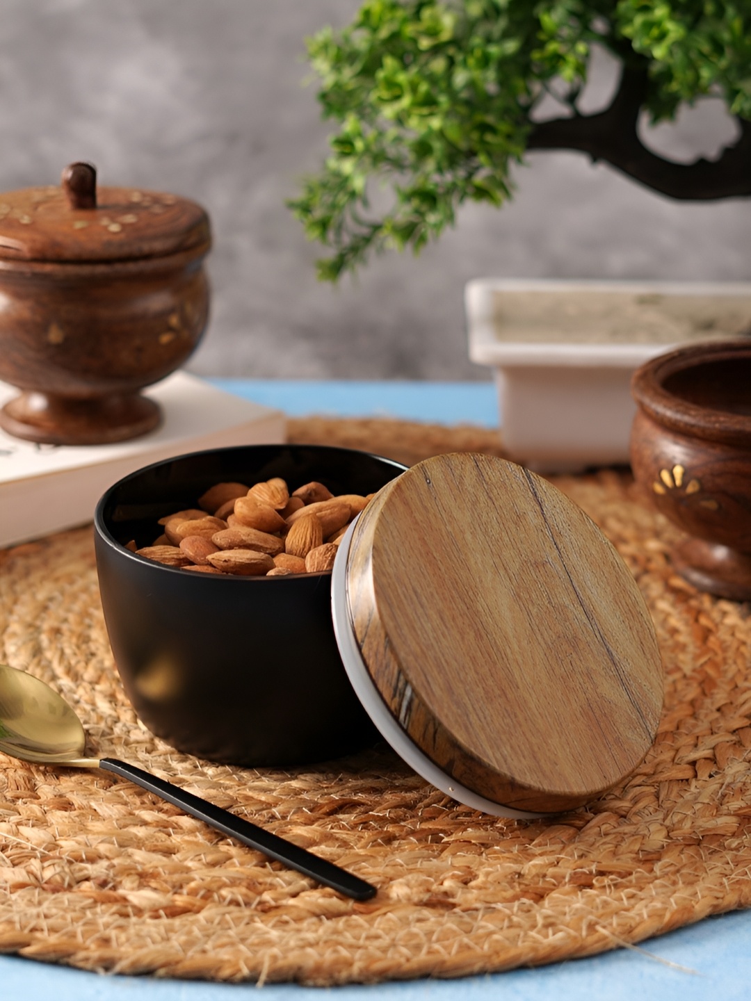 

Aura Black & Brown Glass Coated Serving Bowl With Lid 300 ml