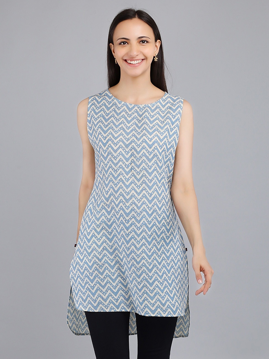 

VAPPSYAM Zigzag Printed Cotton Sleeveless Top, Blue