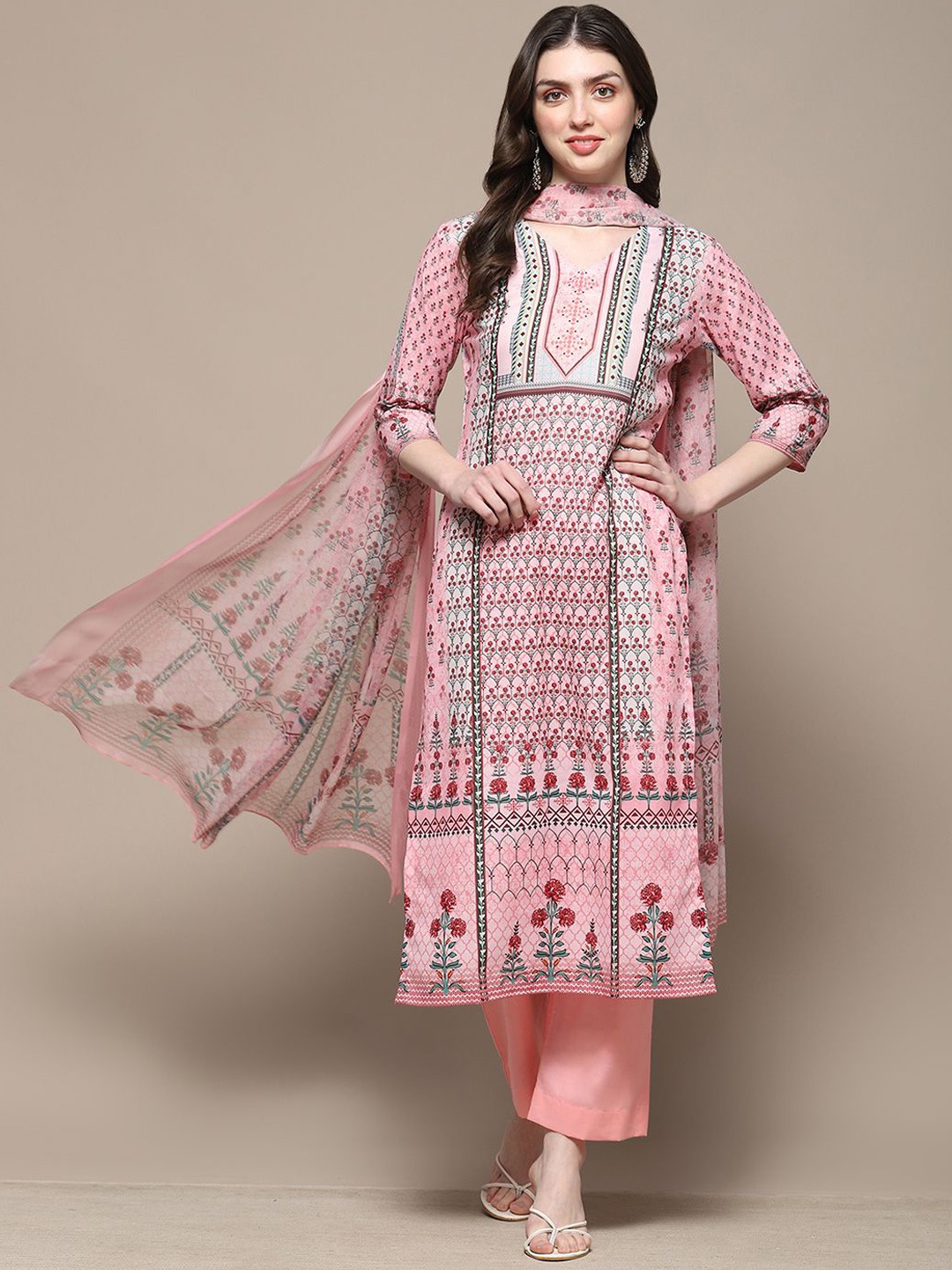

Biba Floral Printed Unstitched Dress Material, Pink