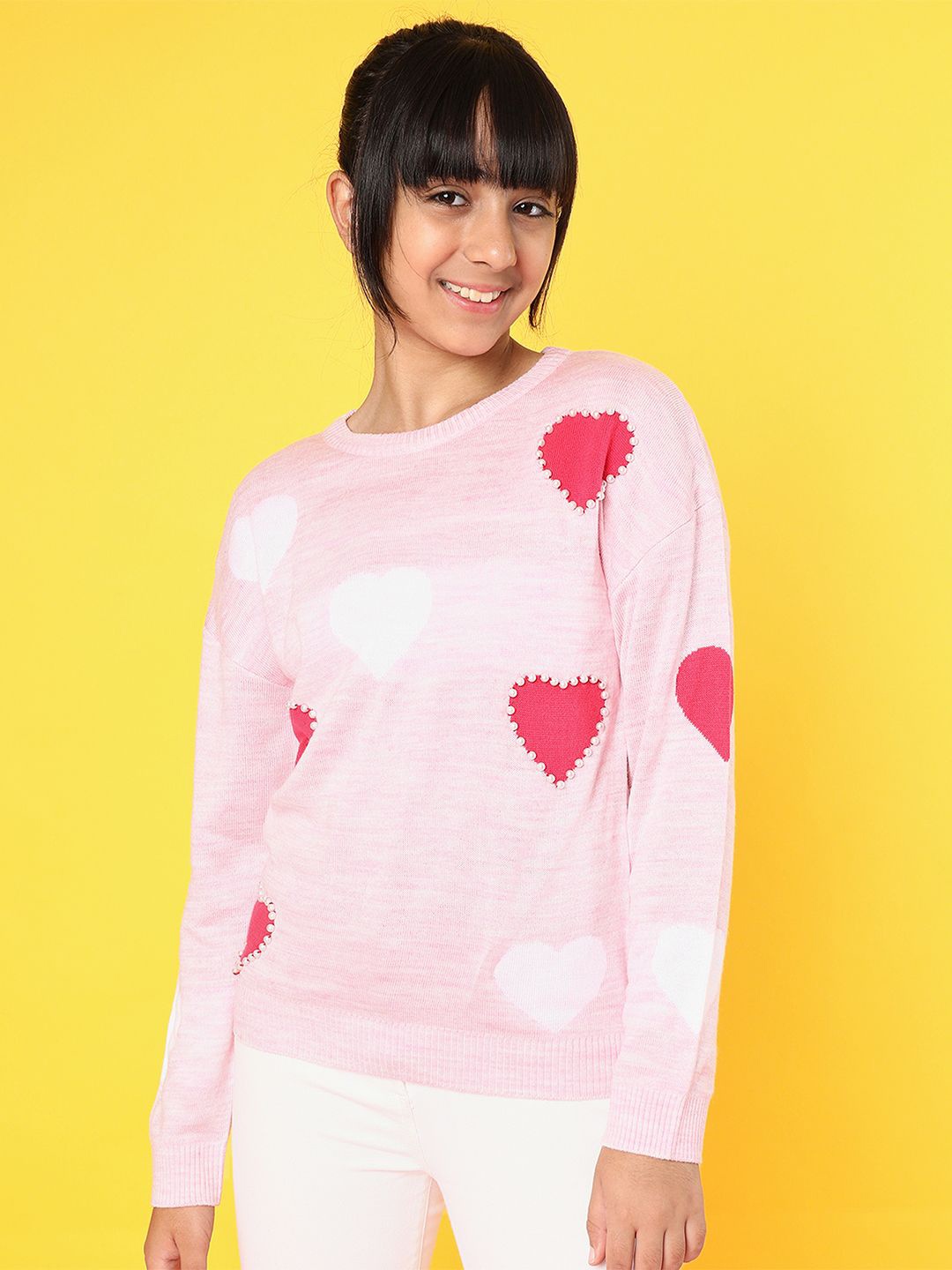 

Nauti Nati Girls Self Design Pullover Sweater, Pink