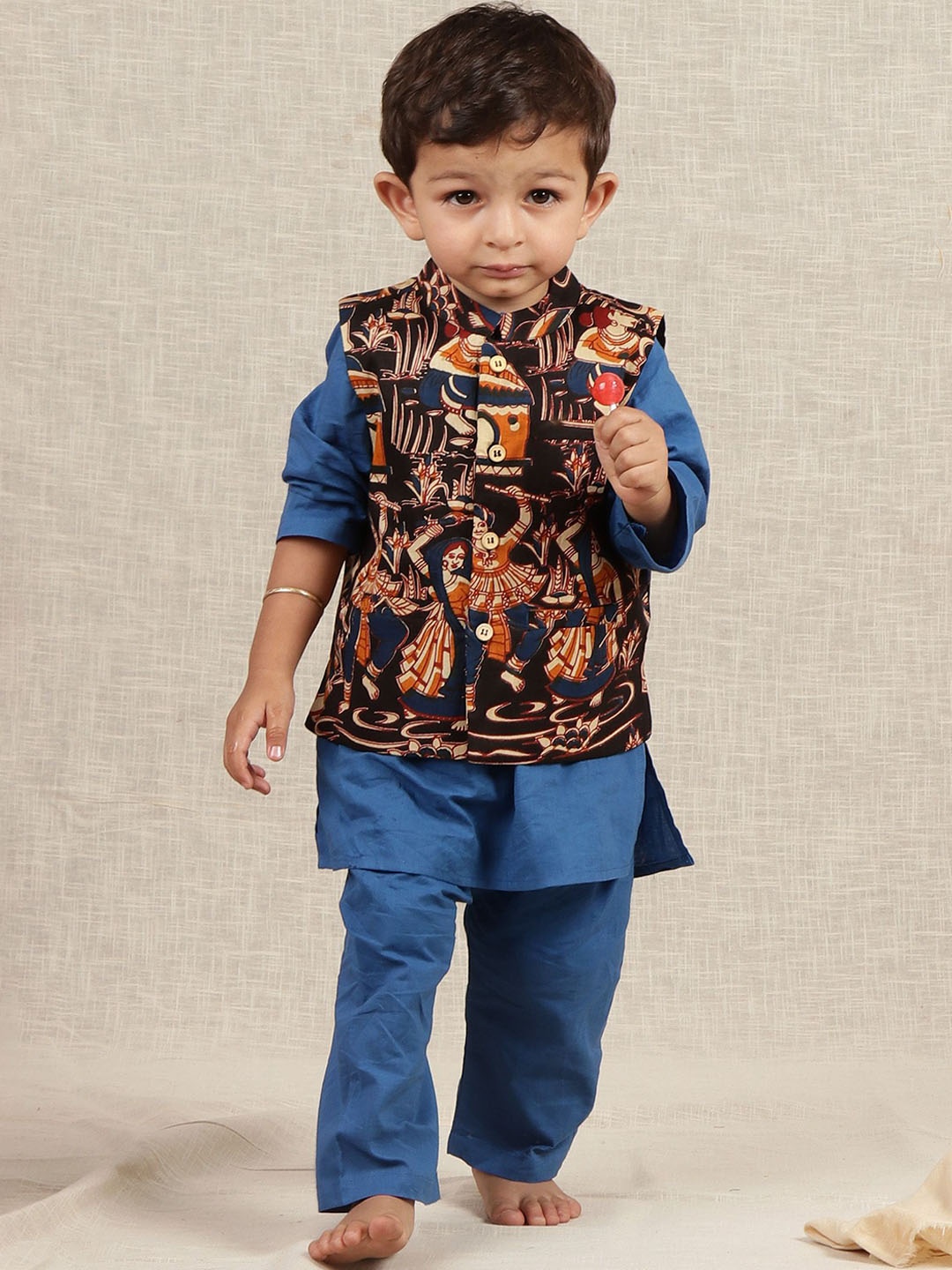 

TJORI Boys Regular Pure Cotton Kurta with Salwar, Blue