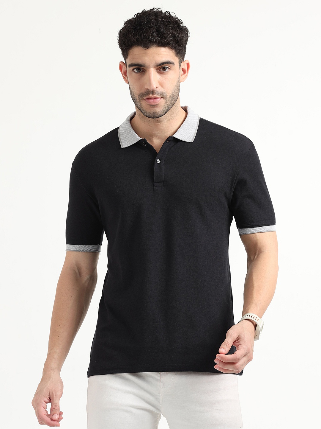 

ECOLINE Clothing Men Polo Collar Bio Finish Applique T-shirt, Black