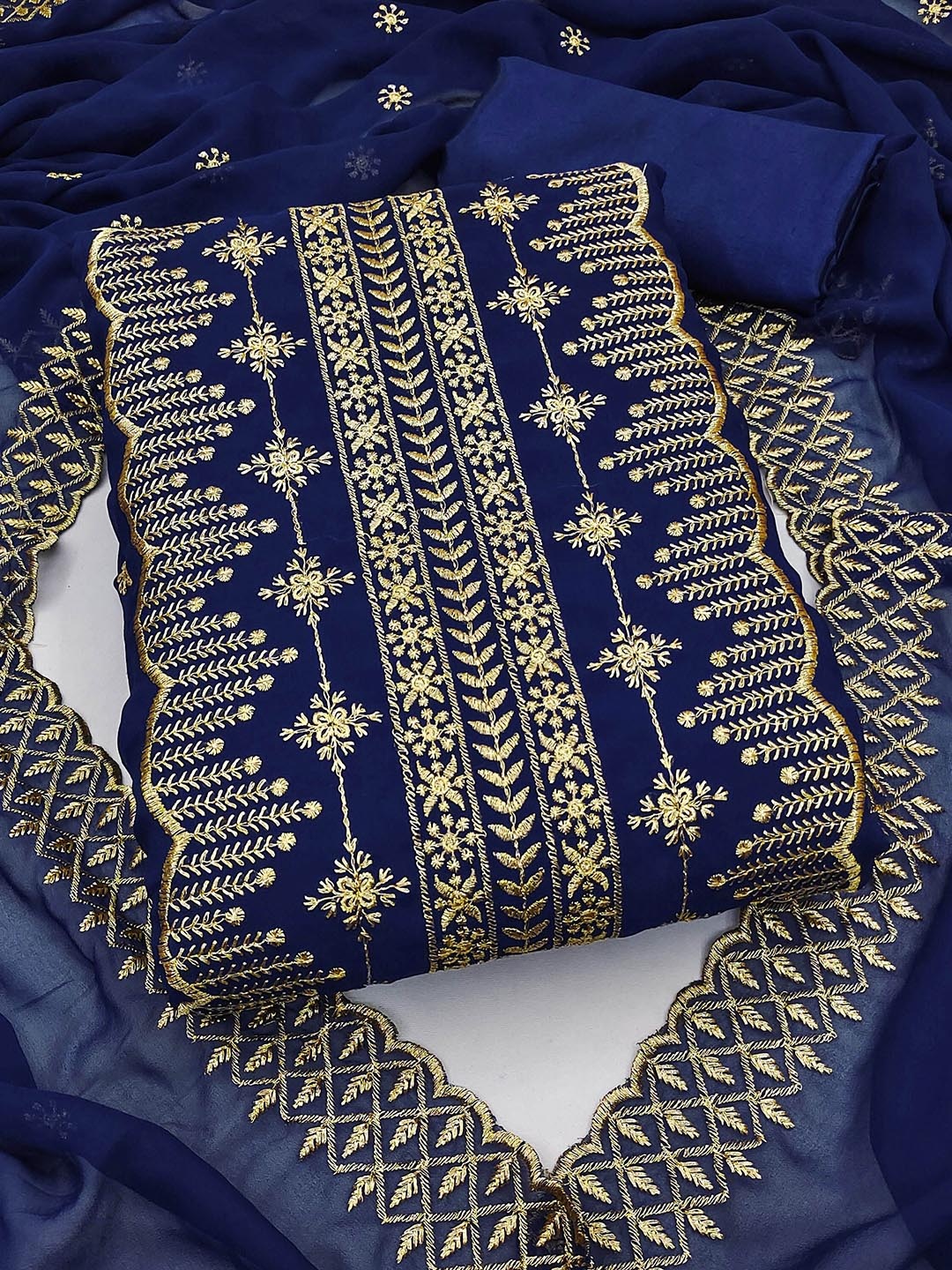 

Maroosh Embroidered Zari Unstitched Dress Material, Blue