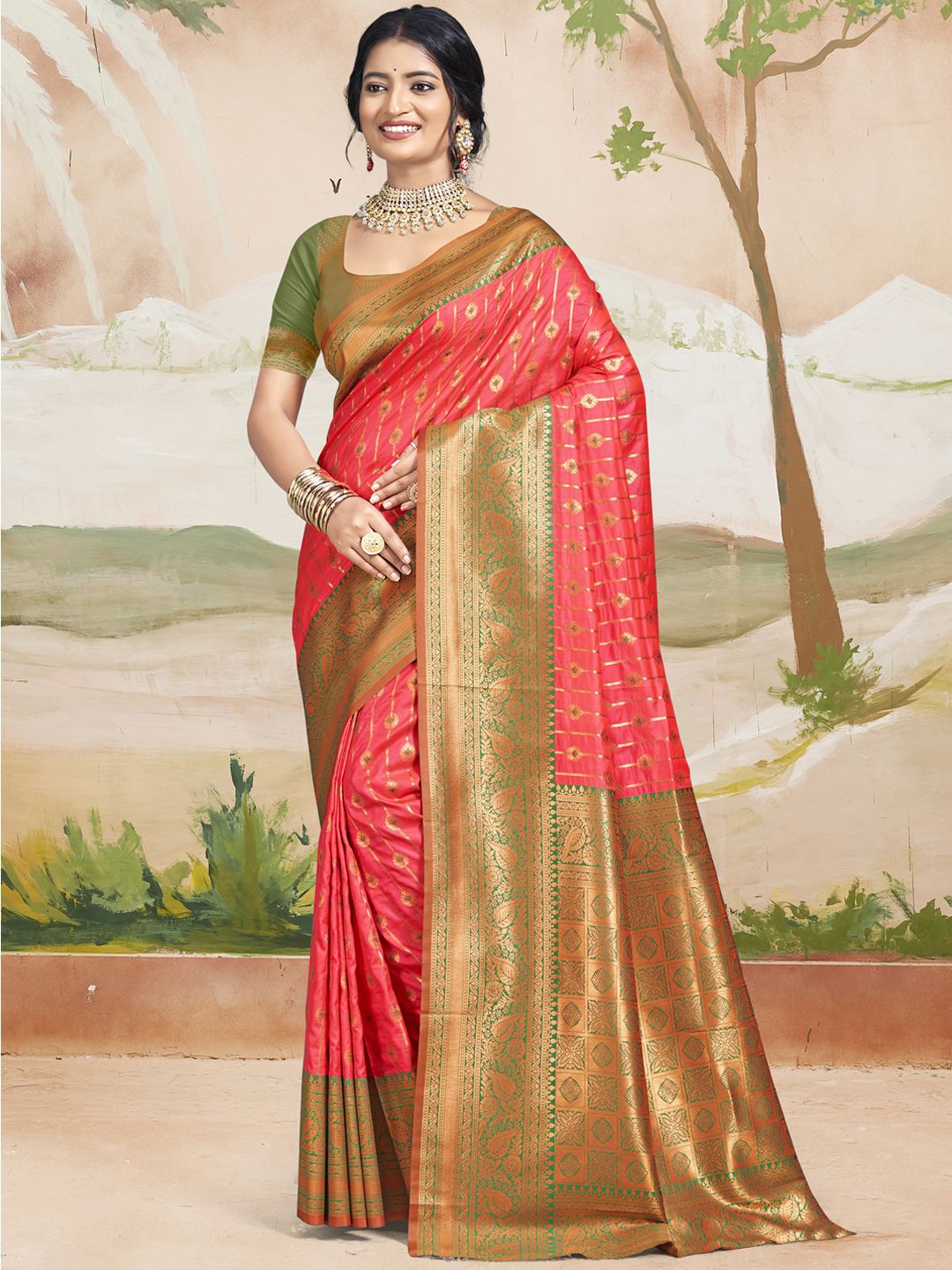

Ishin Woven Design Zari Silk Blend Saree, Pink