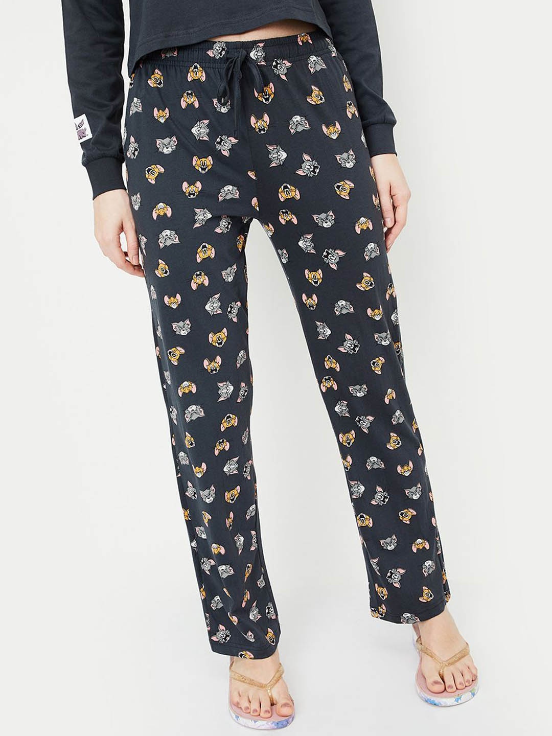 

max Women Printed Mid Rise Lounge Pant, Navy blue