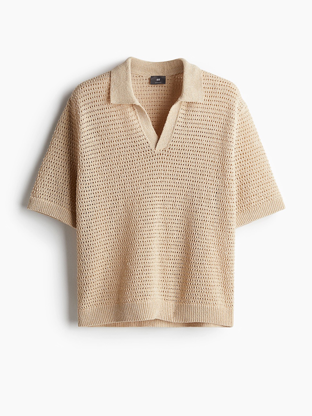 

H&M Loose Fir Holo Knit Polo T-Shirt, Beige
