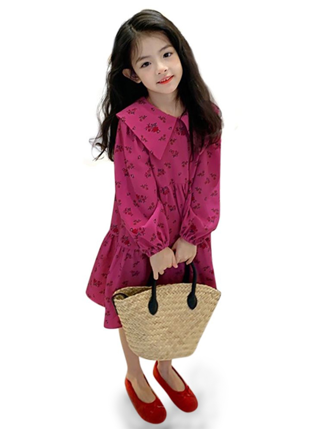 

StyleCast x Revolte Girls Floral Printed A-Line Peter Pan Collar Dress, Red