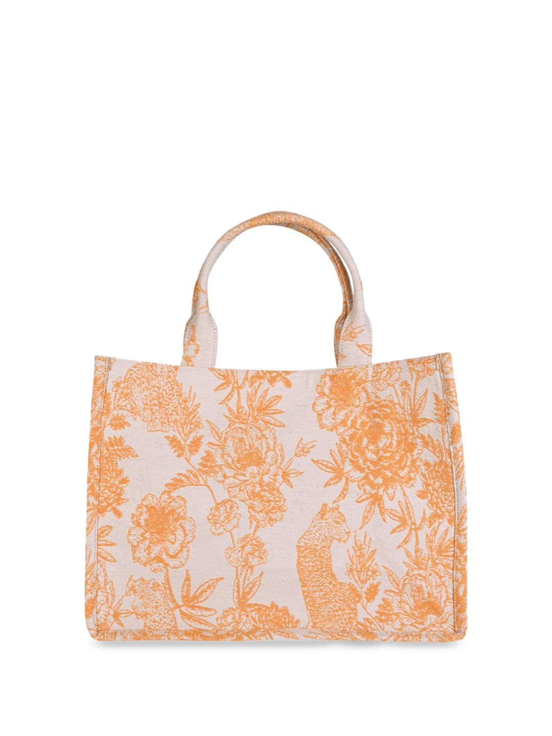 

INDIVIDUAL DESIGN Women Floral Printed Structured Cotton Handheld Bag, Orange