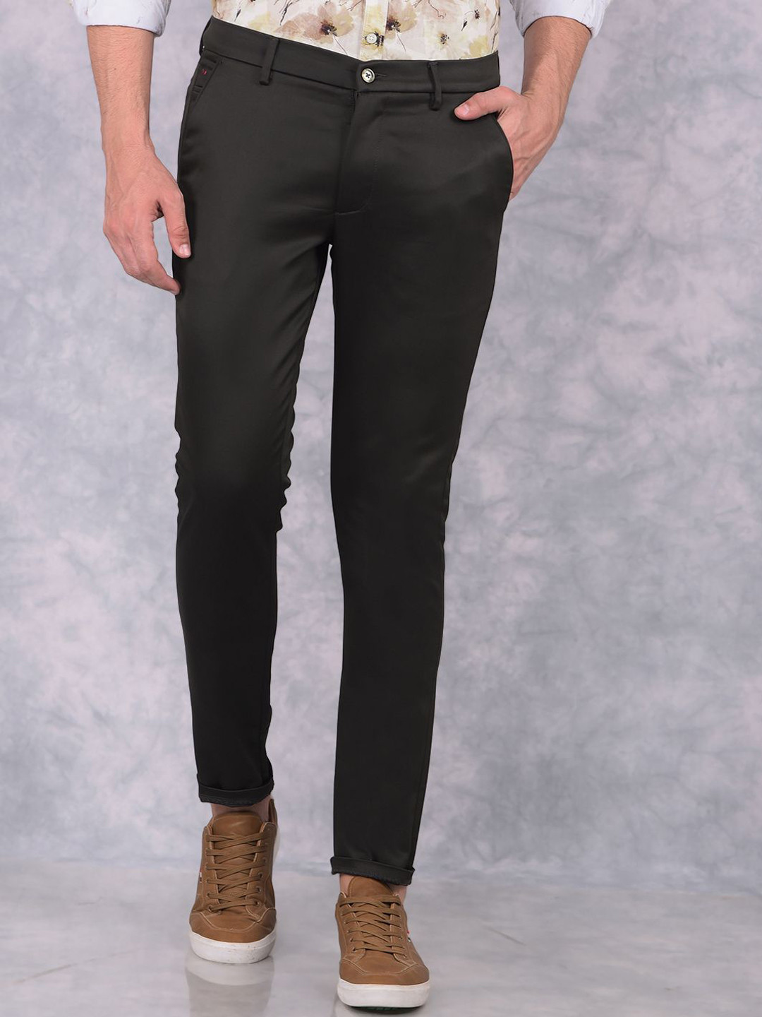 

Crimsoune Club Men Smart Slim Fit Chinos Cotton Trousers, Olive